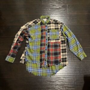 BDG Ted Patchwork Green Flannel Multicolor Plaid Shirt XS Small Fall Oversized